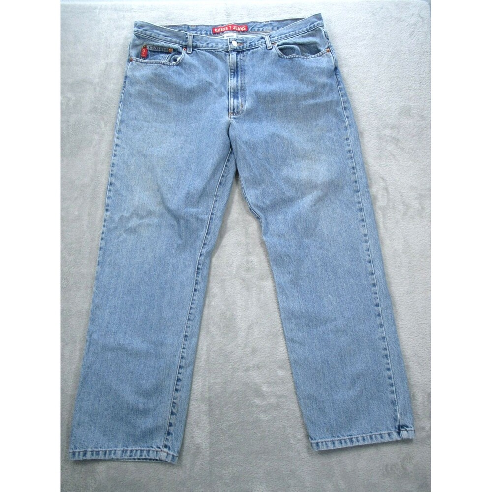 Guess Premium Jeans Mens 40 (Fits 37 x 28 ) Straight Leg Light Wash Blue